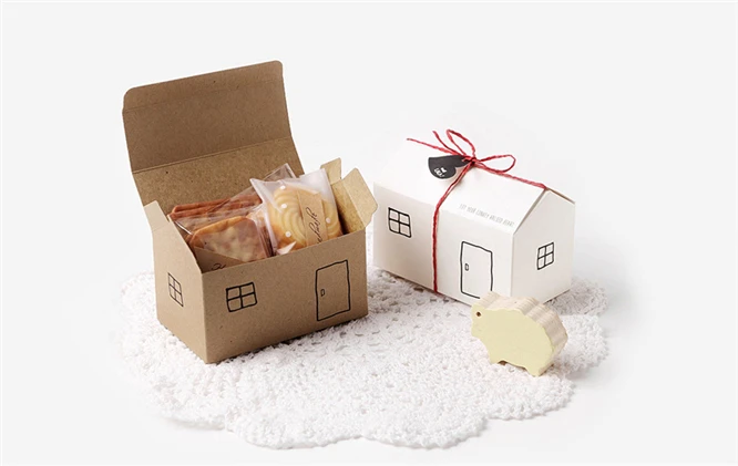 

25pcs/Lot Small house shape Bread chocolate candy cookies box for wedding party baby shower large paper favor gift box