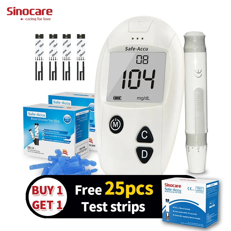 Купить 1 получить бесплатно Sinocare безопасный глюкометр Accu с 100 тестовыми полосками