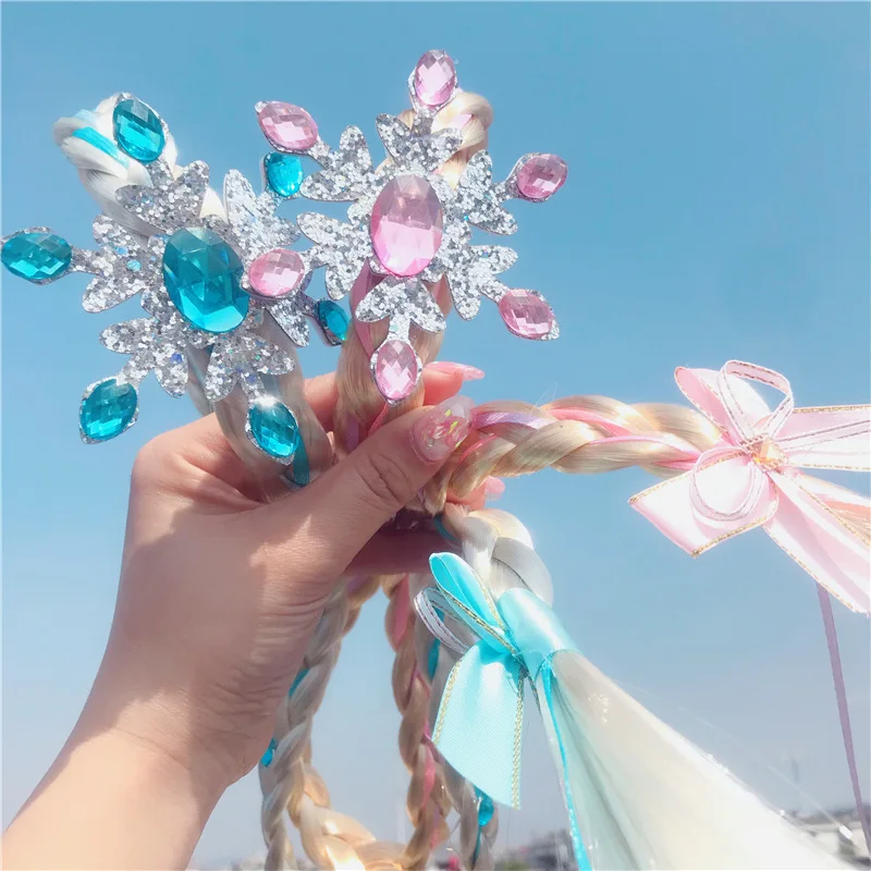 Snowflake Rhinestone Headband Hoop Bowknot Hair Band for Princess Girls Boutique Party Accessories with Wig Braid Silk | Аксессуары для
