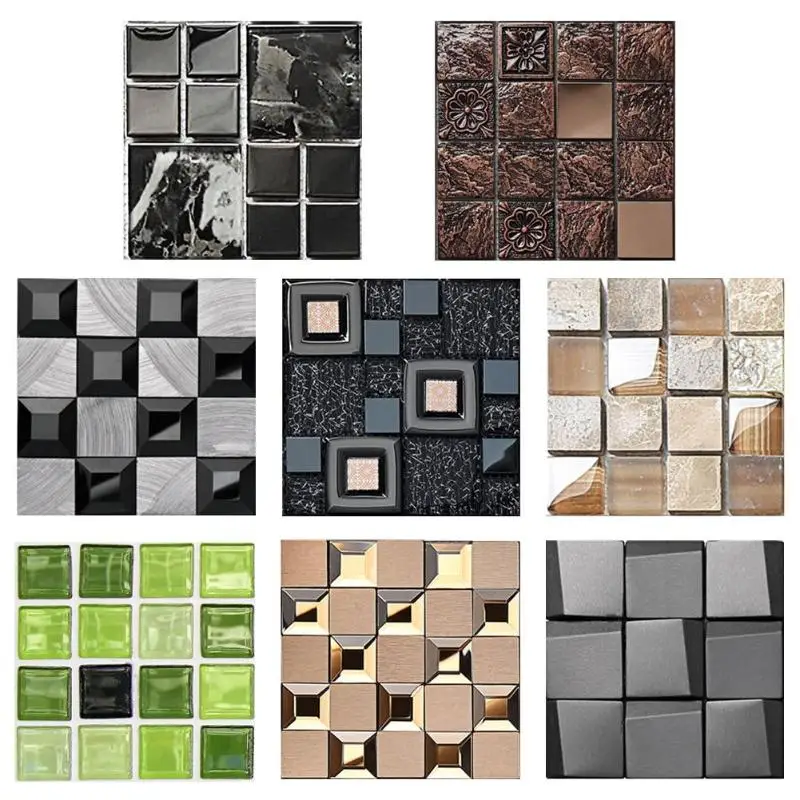 

10pcs/set Mosaic Tile Wall Sticker Waist Line PVC Waterproof Tiles Decals Kitchen Adhesive Room Decoration