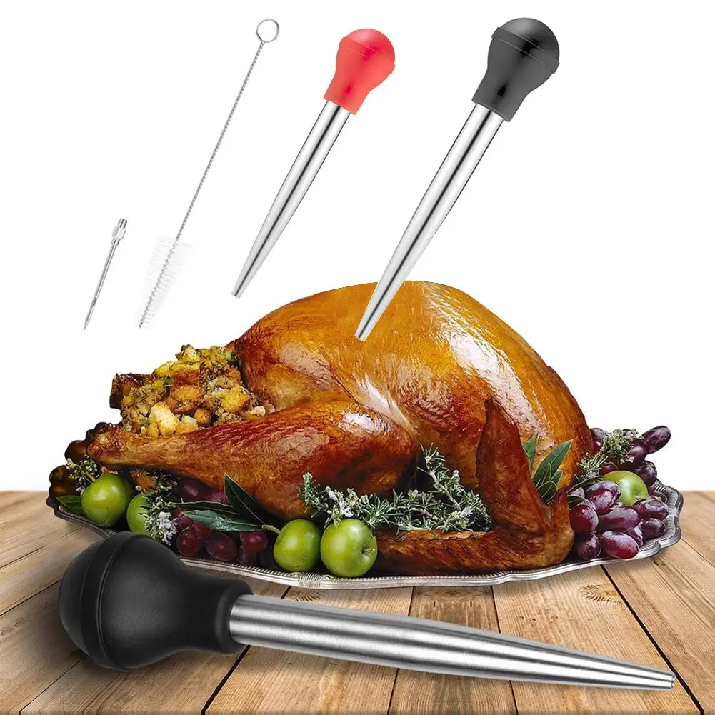 Silicone Meat Injectors Pump BBQ Syringes Marinade Injector Turkey Chicken Flavor Needle with Brush Kitchen Tools | Дом и сад