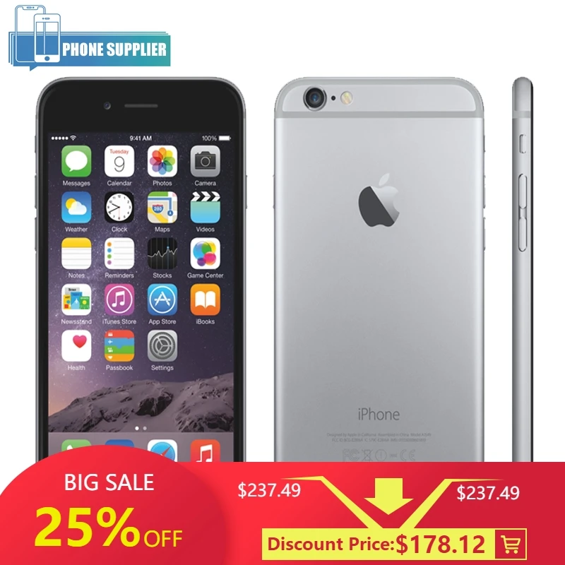 Apple iPhone 6 Plus смартфоны 4G LTE 5 &quotдисплей 16 Гб/64 Гб/128 ГБ rom A8 IOS двухъядерный 8MP камера