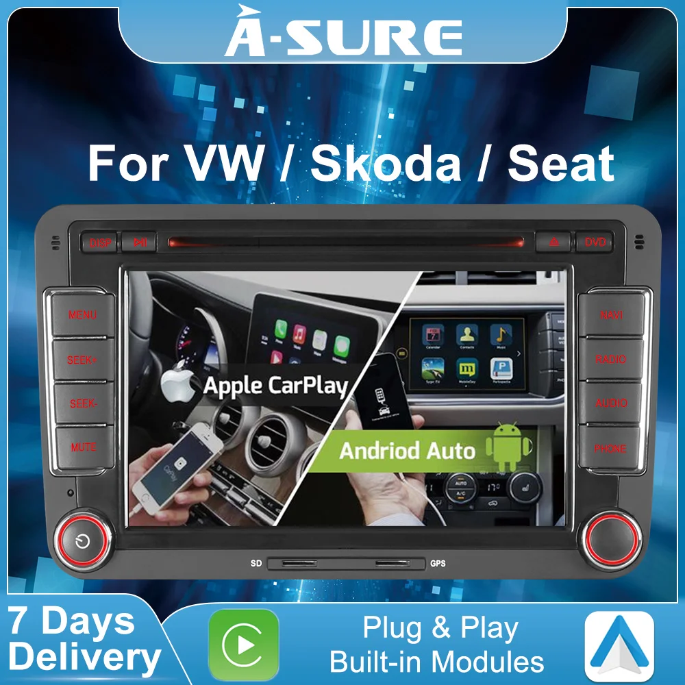 Автомобильная магнитола A-Sure двойной тюнер CarPlay Android 10 DVD BT DSP Wi-Fi GPS-навигатор для
