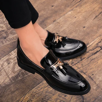 

Men's pointed leather shoes nightclub patent leather shoes business dress wedding shoes bright leather