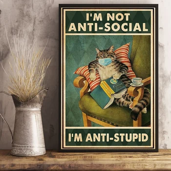 

Hd Print Canvas Painting I'M Not Anti Social Vertical Cool Cat Picture Wall Decor Home Decor Bedroom Decor Cuadros Frame Poster