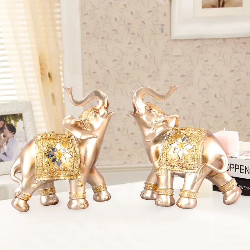 

Resin Crafts European Style Gold Elephant Decoration Creative Living Room Wine Cabinet TV Cabinet