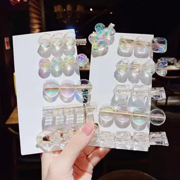 

New Women Girls Cute Heart Chain Geometric Barrettes Transparent Barrettes Sweet Hair Clips Hairpins Headband Hair Accessories