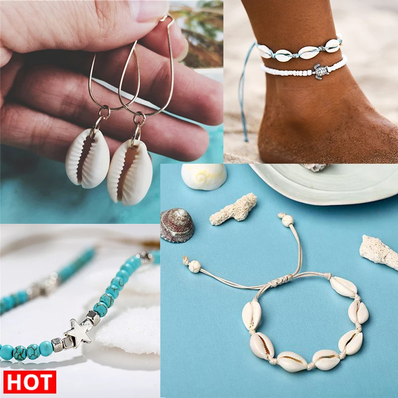 Boho модный ножной браслет из натуральной раковины для женщин, трендовые регулируемые ножные браслеты из металлического серебристого сплава на ногу,, летние пляжные ювелирные изделия