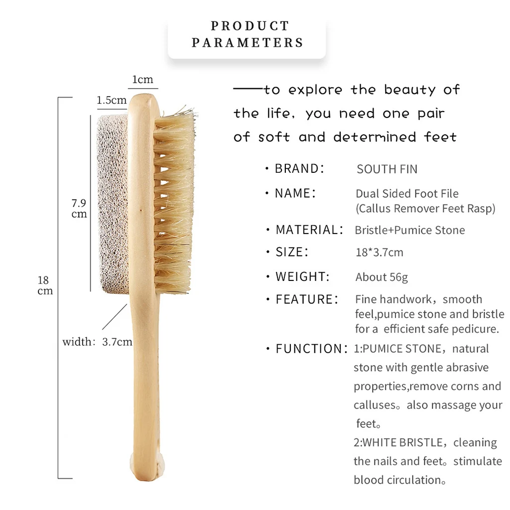 Portable Dual Side Natural Foot File Rasp Scrubber Exfoliator Dead Skin Calluses Corns Remover Cleaning Pedicure Care Brush
