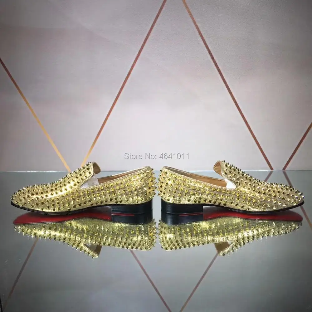 low Cut heel cl andgz Gold Glitter leather red bottom Dress Runner shoes For Men No Rivet casual couple models Flat Loafers