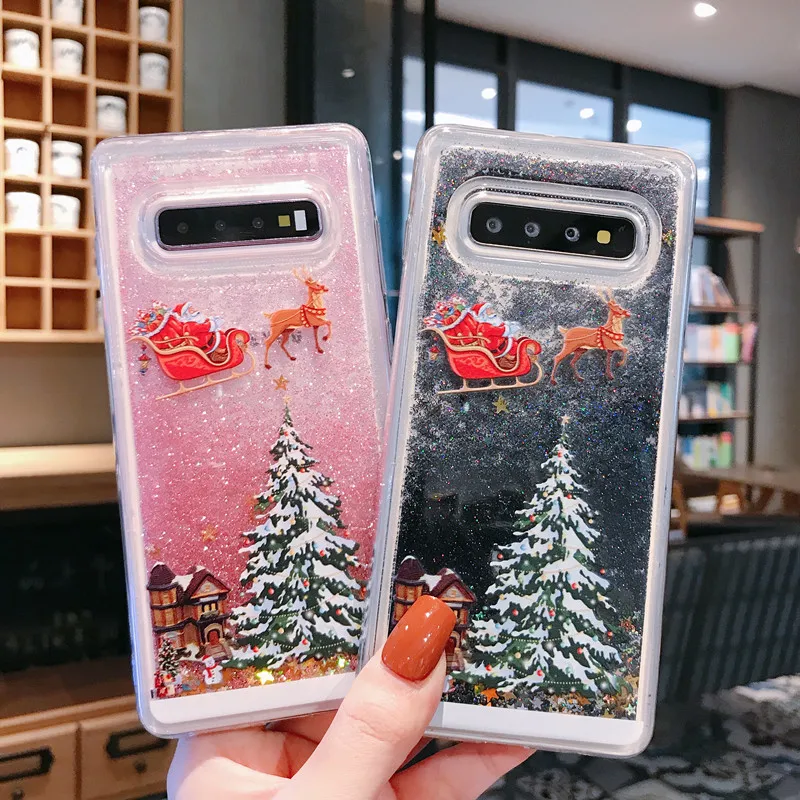 For Samsung Note 10 Plus Cover Christmas Tree Liquid Sand TPU Glitter Back Case for Samsung Note 10 8 9 S8 S9 S10 Plus Coques