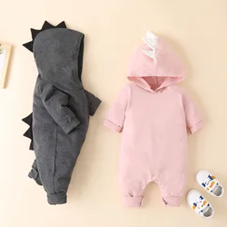 Barboteuse à capuche et manches longues pour bébé, couleur unie, barboteuse une pièce avec cornes, vêtements pour nouveau né, automne/hiver 2021 