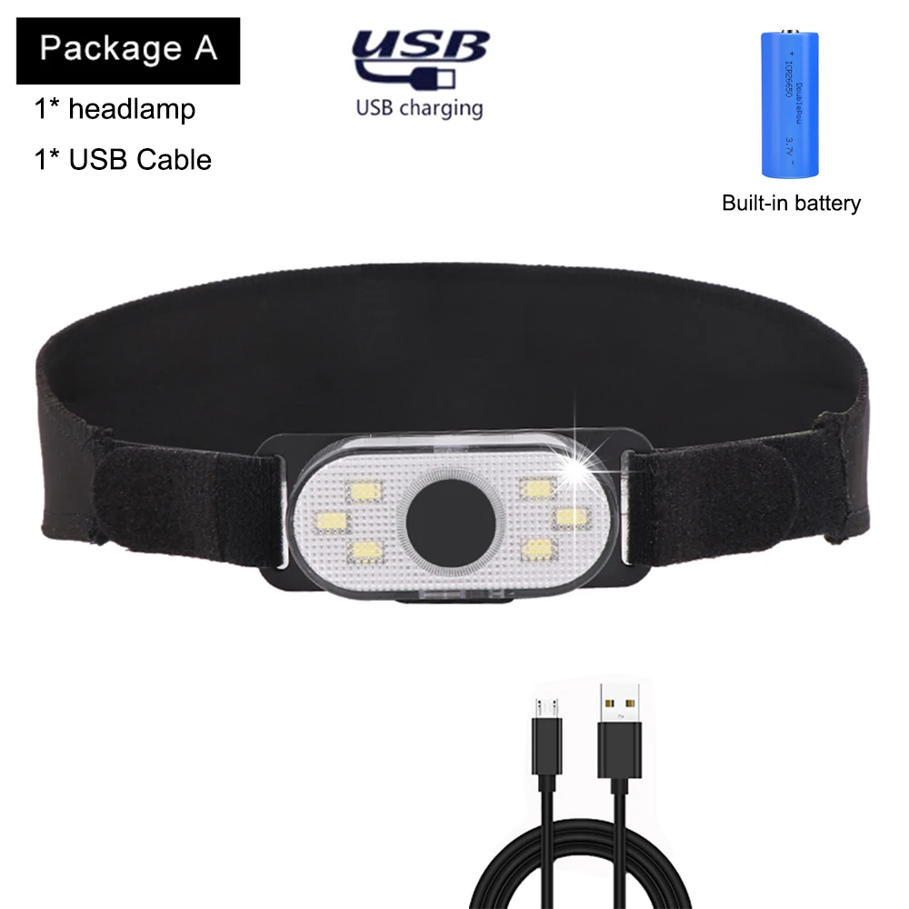 Package A Яркий красный/белый светильник COB светодиодный налобный фонарь USB Перезаряжаемый головной светильник супер головной светильник головной убор клипса Головной фонарь Использование встроенного аккумулятора - Испускаемый цвет: Package A