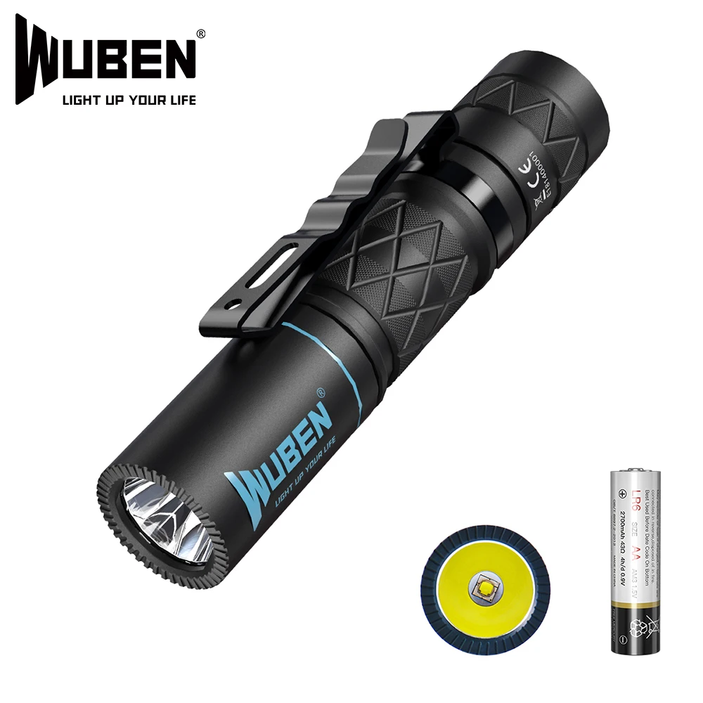 

WUBEN E18 LED Flashlight EDC Light CREE XP-G3 LED Torch IP68 Waterproof 4 Modes Lightweight Light With 2700 mah AA Battery