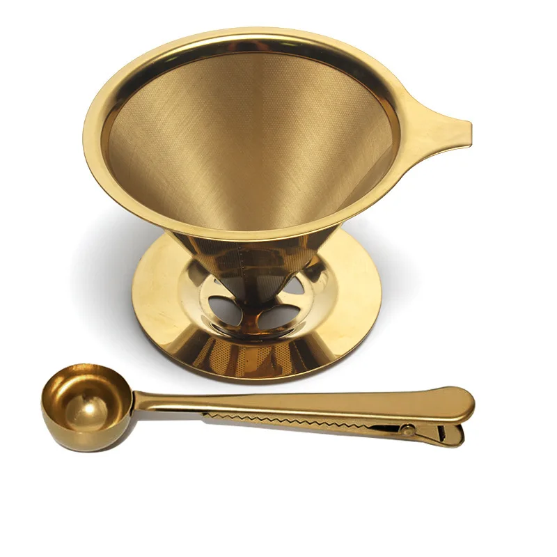 125MM Gold-plated Капсульный фильтр для кофе с держателем для кофе, рождественский подарок, кофейные фильтры для многократного использования с ложкой - Цвет: 125MM Gold-plated