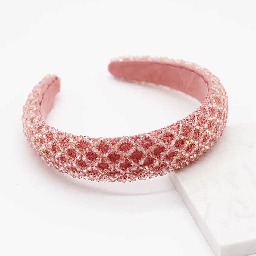 Winter New Za Headband Handmade Crystal Beads Women Head Hoops Women Headwear Accessories Free Dropshipping - Цвет: HW089 pink