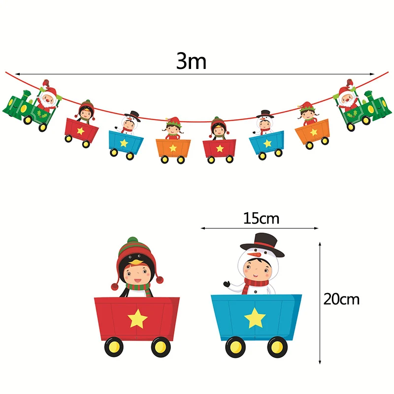 3M милые баннеры с изображением Санта Клауса, рождественские бумажные гирлянды, рождественские носки с изображением лося, новогодние вечерние баннеры - Цвет: B14