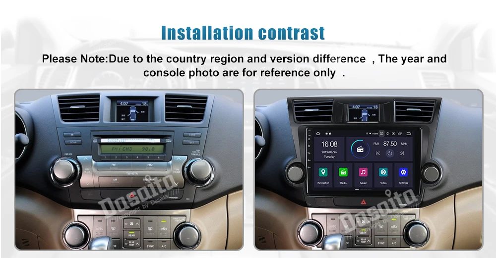 Dasaita 10,", ВЫСОКАЯ ЧЁТКОСТЬ, Экран Car Android 9,0 gps радио для Toyota highlander 2009 2010 2011 2012 Bluetooth стерео аудио мультимедиа