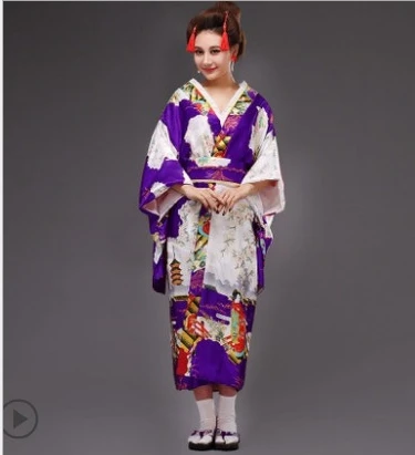 Лидер продаж Японские Женские Оригинальные юката платье традиционное кимоно с Obi танцевальные костюмы один размер - Цвет: Purple
