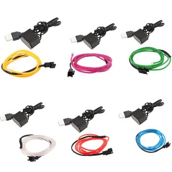 

POSSBAY Universal 2M Car Interior LED Light Glow EL Wire Strip Rope Tube Dance Party+USB Controller 10 Color 2m Car Styling