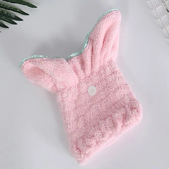 Women Casual Cute Soft Water Absorption Hair Towel Wrap Soft, Home Hair Drying Cap Light Pink