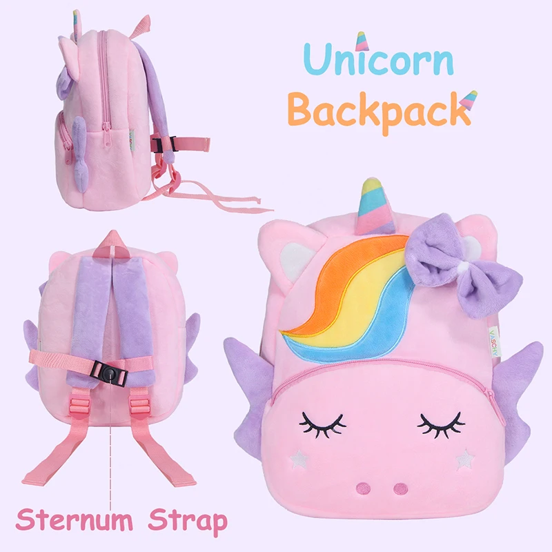 VASCHY 3D Cartoon Plush Children Backpacks Kids Toddler Backpack Kindergarten Schoolbag Girls Boys Unicorn Backpack Purse
