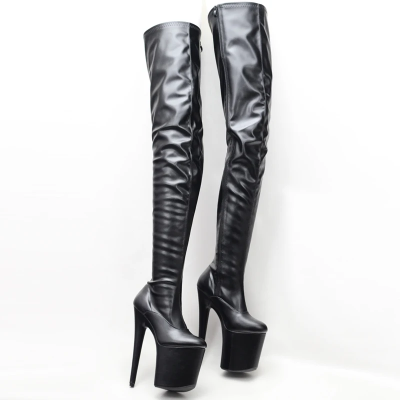 jialuowei PVC Thigh High Boots High Heel Platform Over-the-Knee Zip Crotch Boots Sexy Female Pointed Toe Erotic Shoes