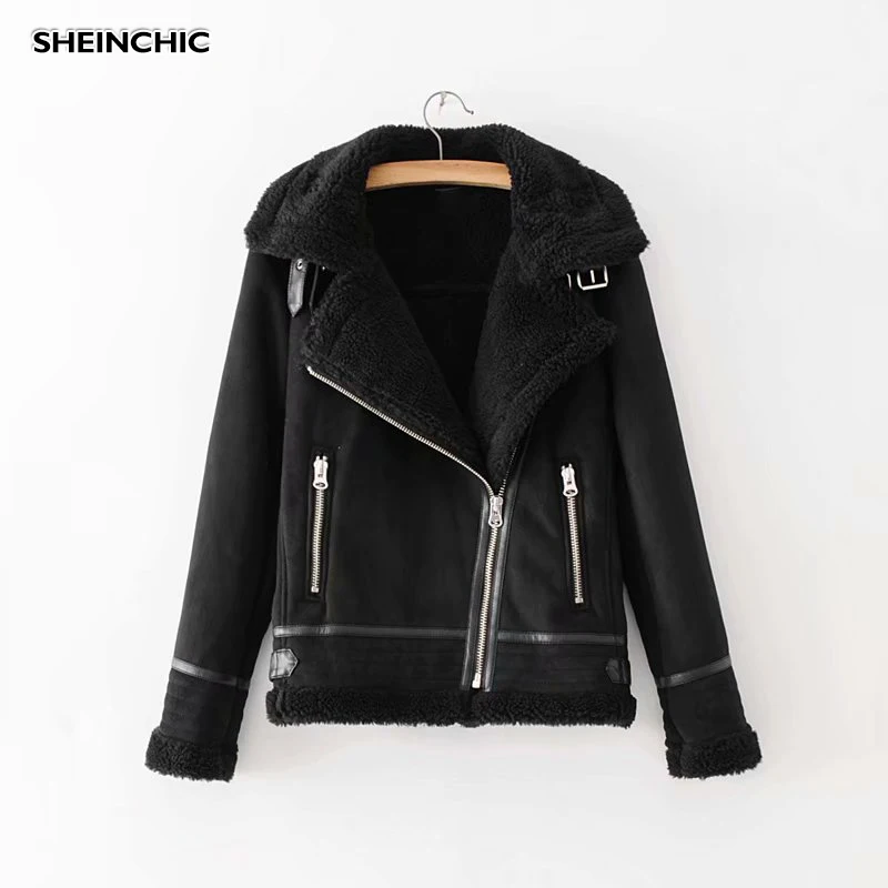 

2019 Winter Black Jacket Warm Zippers Irregular Patchwork Jacket Outerwear Casual Long Sleeve Motorcycle Soft Fur Jacket Coat