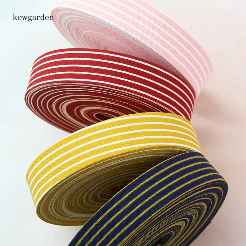 Kewgarden 1.5" 1" 3/8" 40mm 25mm 10mm Stripe Fabric Layering Cloth Ribbons Handmade Tape DIY Bow-tie Hair Accessories 10 Meters