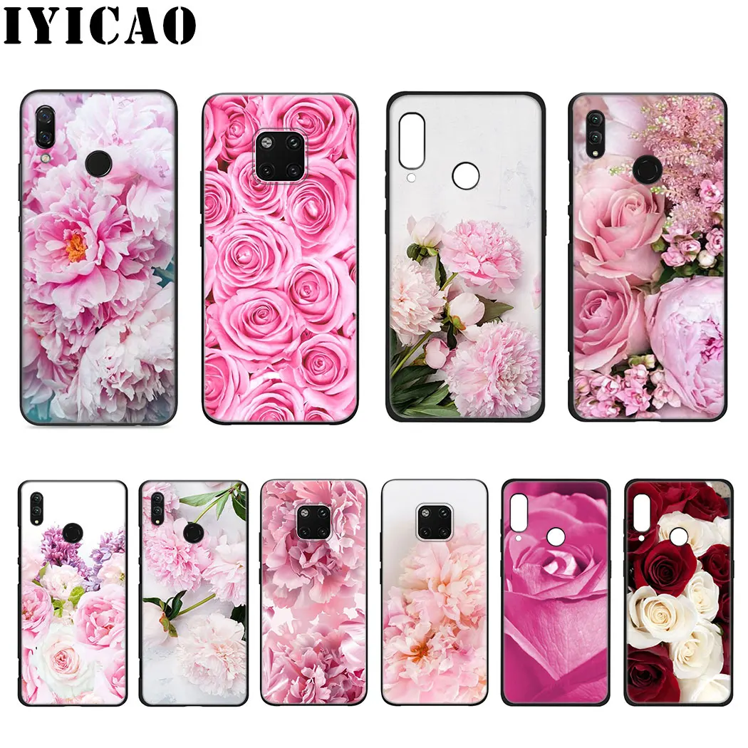 IYICAO Flower Pink Rose Peonies Soft Silicone Case for Huawei Mate 20 10 Lite Pro Nova 5i 4 3i 3 2i 2 |