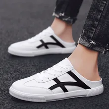 

Autumn Leather Men Slippers Breathable Man Flats Shoes Soft Comfortable Men Footwear Outdoor Fashion Casual White Shoes