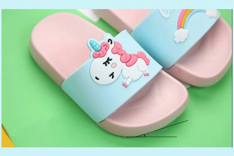 HIPAC Rainbow Unicorn Slippers For Kids New Summer Boy Girl Beach Shoes Baby Toddler Soft Indoor Bathroom Slippers Flip Flops