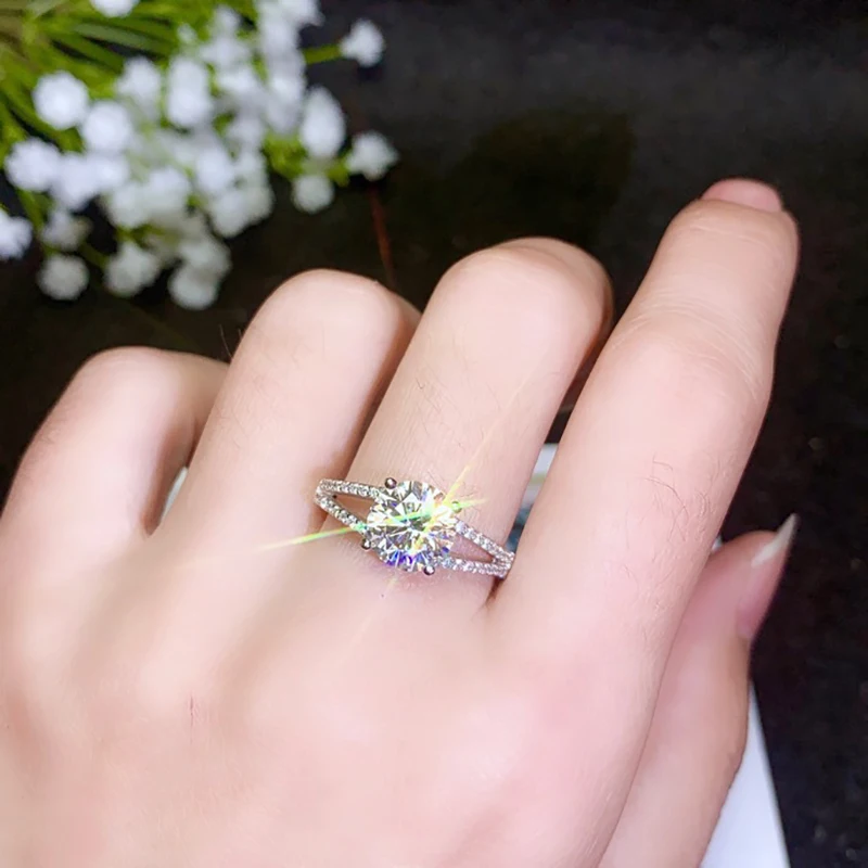 BOEYCJR 925 серебро 0,5/1ct/2ct F цвет Moissanite VVS обручальное свадебное кольцо с бриллиантом с национальным сертификатом для женщин