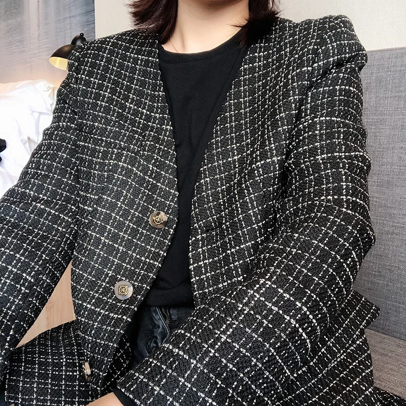 

2019 New Small Fragrant Wind Jacket The V-neck and Versatile Format Thread Small Suit V-Neck Clothes Women Jackets and Coats
