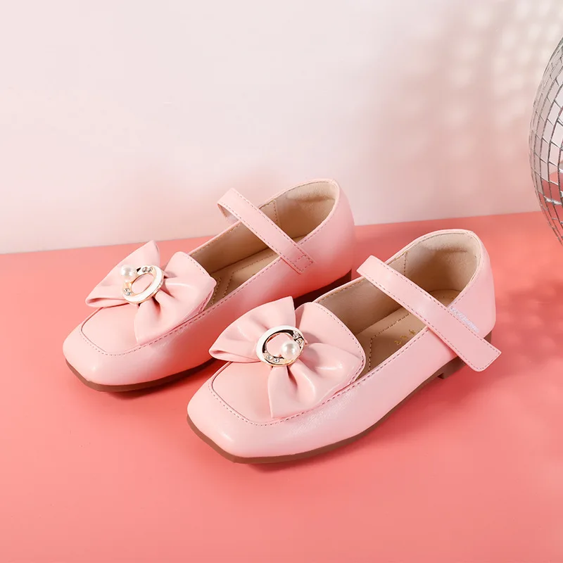 

2019 New Style Girls Bow Shoes Pearl Princess Shoes Big Boy Performance Dance Shoes