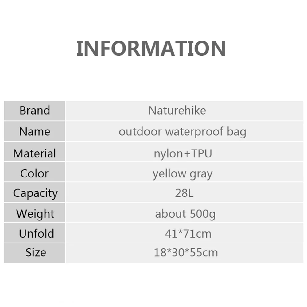Naturehike 28L сумки нейлоновые водонепроницаемые портативный рюкзак для кемпинга ПВХ сухой и влажный разделительный спортивный мешок водонепроницаемый чехол