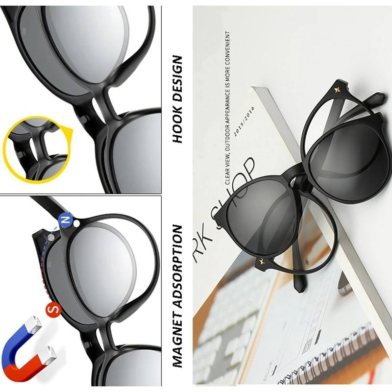 Классические поляризационные солнцезащитные очки для мужчин и женщин, 5 в 1, магнитные очки, очки, TR90 UV400 oculos de sol для ночного вождения