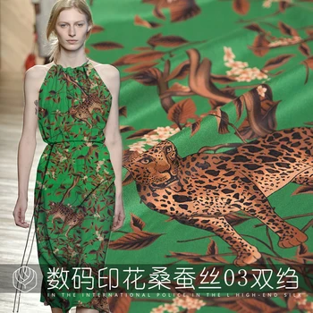 

0.5 Meters Summer Silk Dress Shirt Fabric 140 Wide Digital Printed Silk Crepe De Chine Garment Fabric Animals