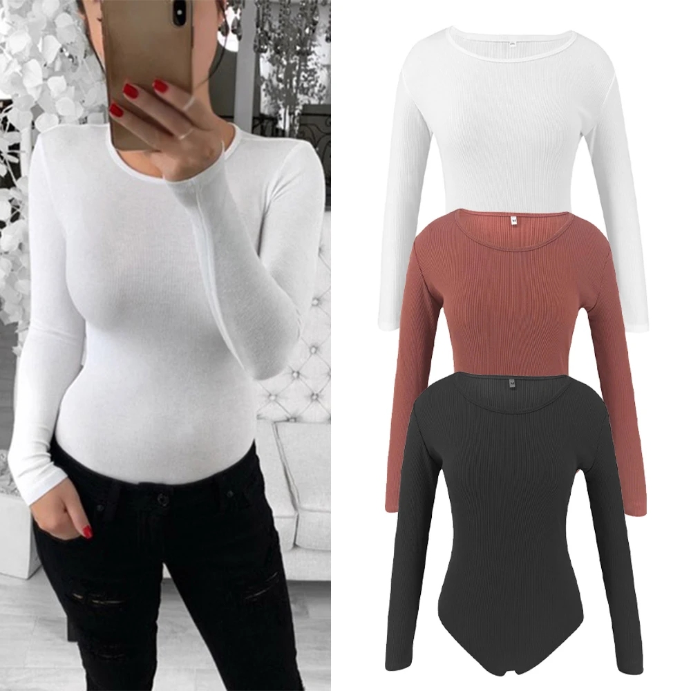 

sexy Leotard Teddy Bodysuit Autumn Winter Round Neck Long Sleeve Slim Fit women jumpsuits