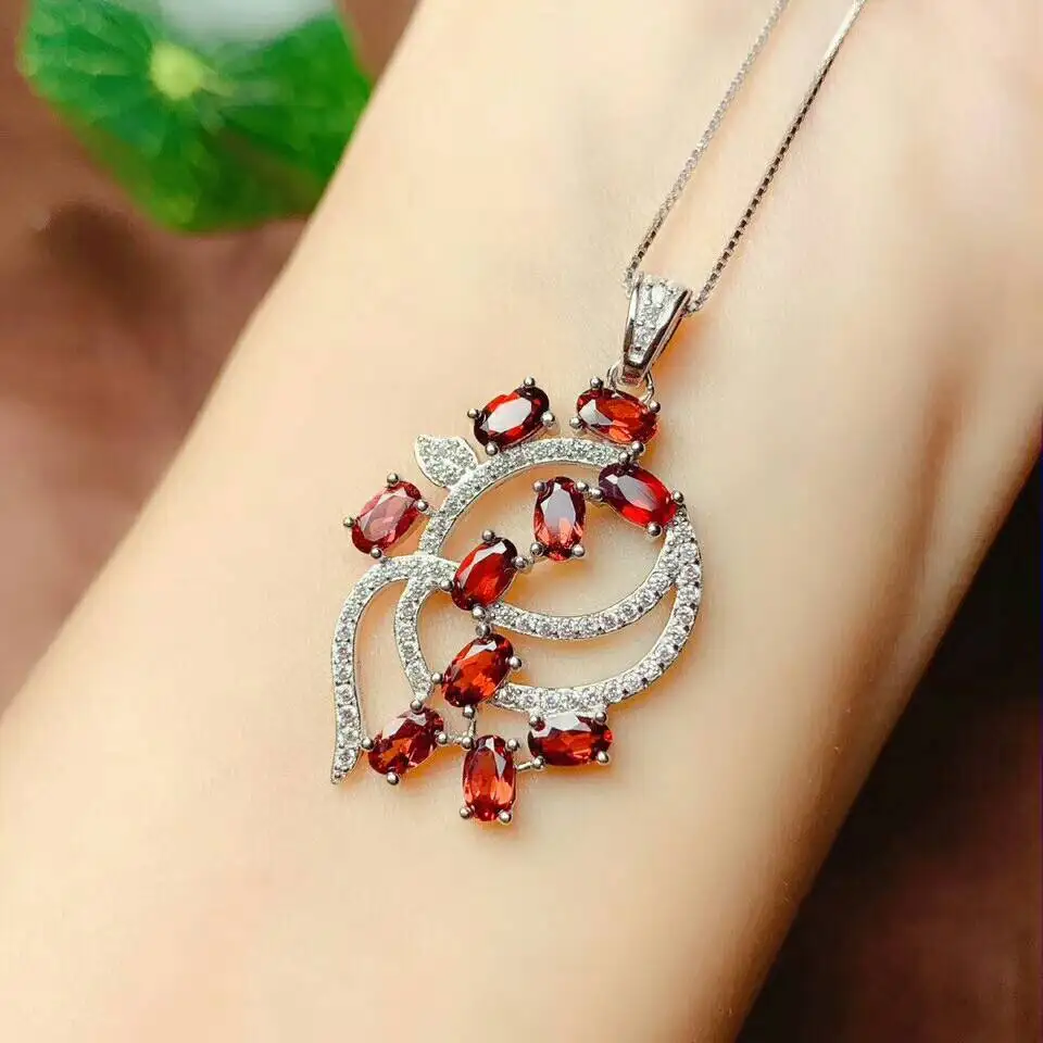 Platinum plated MeiBaPJ настоящий натуральный гранат большой кулон ожерелье с сертификатом 925 чистого серебра красный камень прекрасный брелок ювелирные изделия для женщин - Цвет камня: Platinum plated