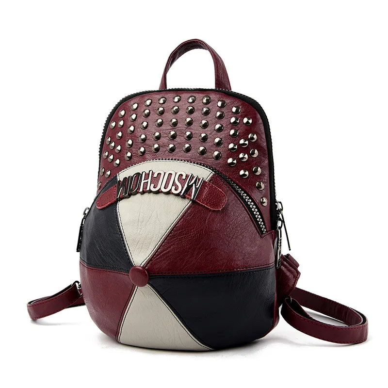 

Genuine Leather Backpack Women Fashion Brand Designer Backpack Shoulder 2019 New Rivet Hat Small Backpack Mochila Feminina