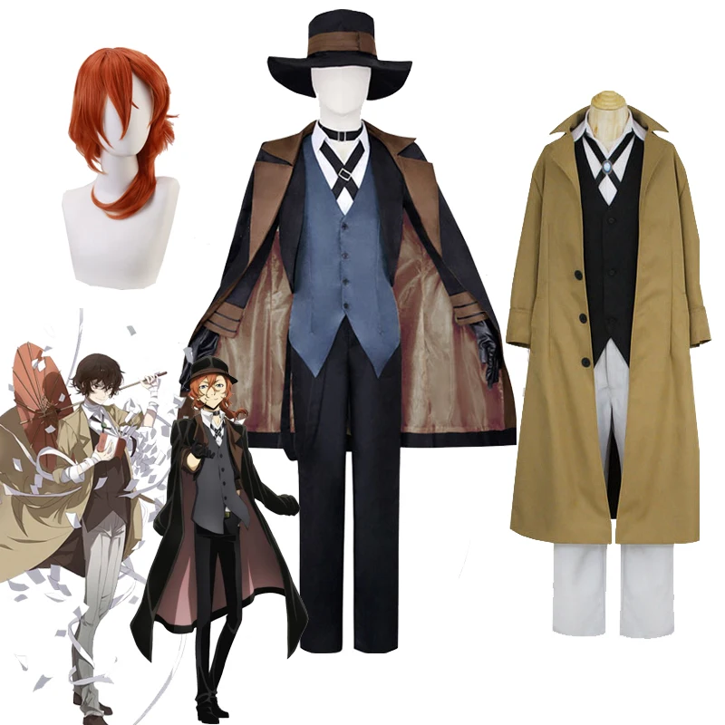 

Anime Bungou Stray Dogs cosplay costumes Nakahara Chuya dazai osamu uniform Costume suit wigs Hat Halloween costume for Unisex