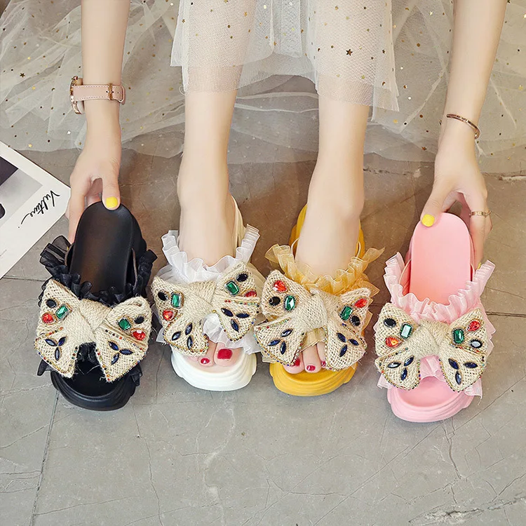 

Summer round Open Toe Bow High-Heel Man-made Diamond Anti-slip Soft-Sole 9 Centimeter Online Celebrity Bear Breathable WOMEN'S S