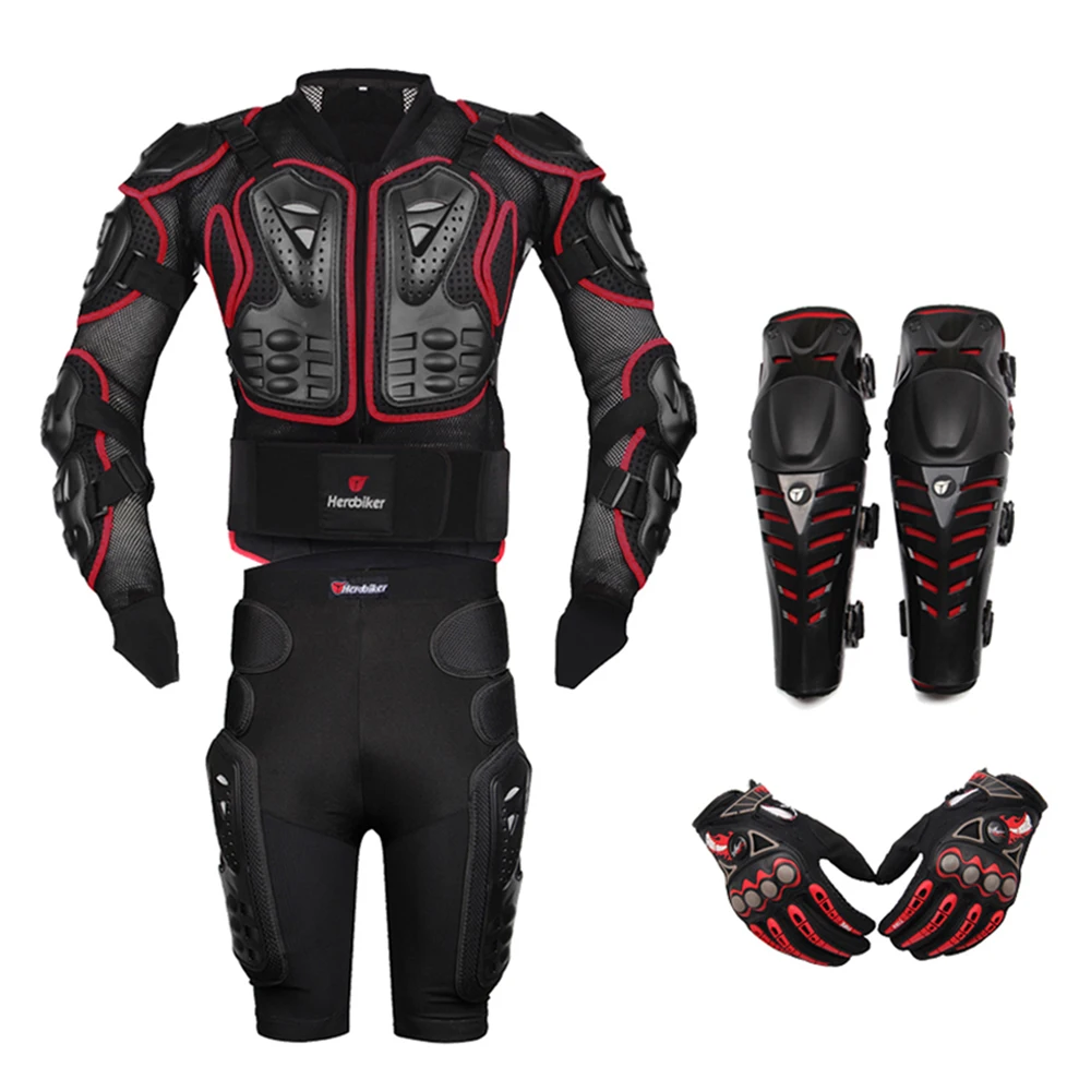 Red Set 3 HEROBIKER, летняя мотоциклетная куртка, мотоциклетная мужская Броня, мото куртка, броня, мотоциклетная куртка для мотокросса с защитой шеи - Цвет: Red Set 3