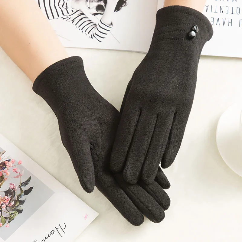 Новые зимние женские замшевые перчатки с сенсорным экраном однотонные теплые варежки с сенсорным экраном бейсболка для походов с защитной сеткой теплые перчатки - Цвет: Черный