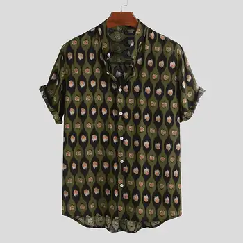 

Fashion Printing Men Hawaiian Shirt Short Sleeve Breathable 2020 Blouse Streetwear Button Chic Casual Beach Mens Shirts Chemise