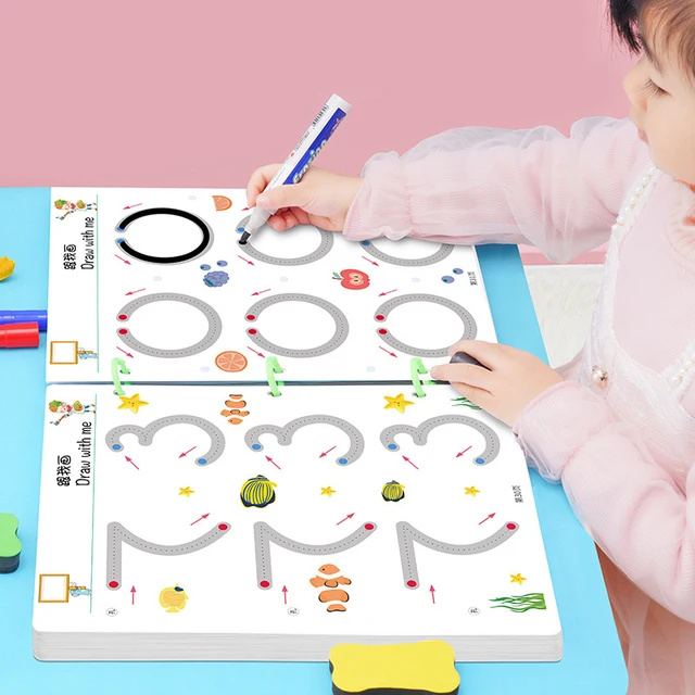 Children Montessori Toys Educational Math toys Drawing Tablet Pen Control Hand Training For Boy Girl Shape Math Match Game Book 1
