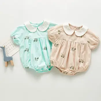 

toddler clothes Slim and comfortable summer short sleeve rompers baby jumpsuit Flower embroidered sweet doll collar romper