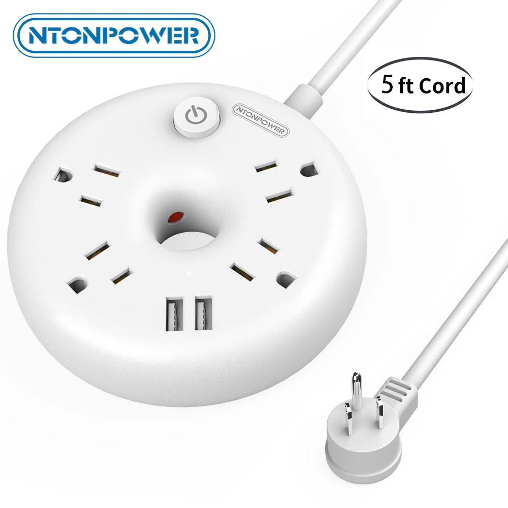 

NTONPOWER Portable USB Travel Power Strip US Plug Short Extension Cord 15 inch for Office, Home, Hotels, Cruise Ship, Nightstand