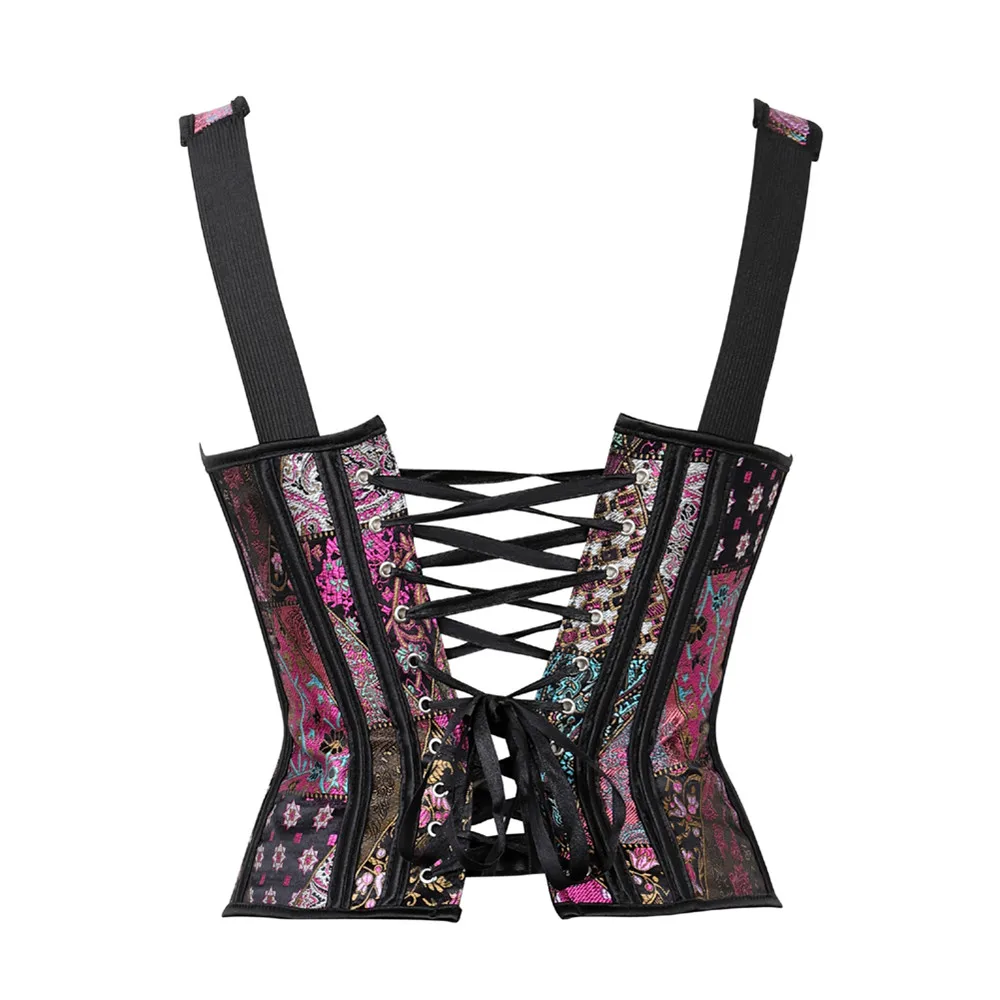 Steampunk Corset with Cup Lingerie Zipper Side Straps Overbust Corset Waist Trainer Bustier Plus Size tummy control underwear